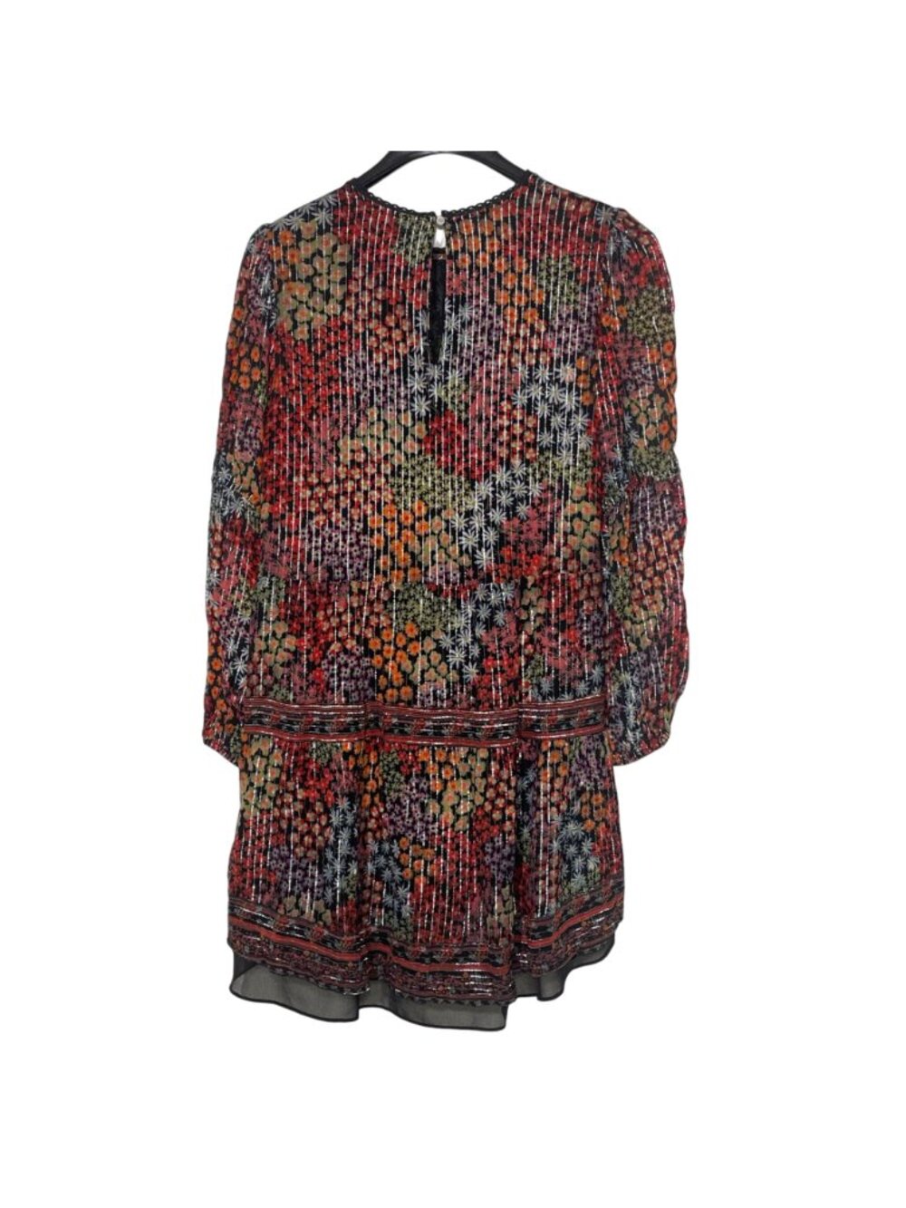 Saylor Talley Dark Floral Metallic Mini Dress Black Red Sz XL Boho Whimsigoth - Picture 2 of 8